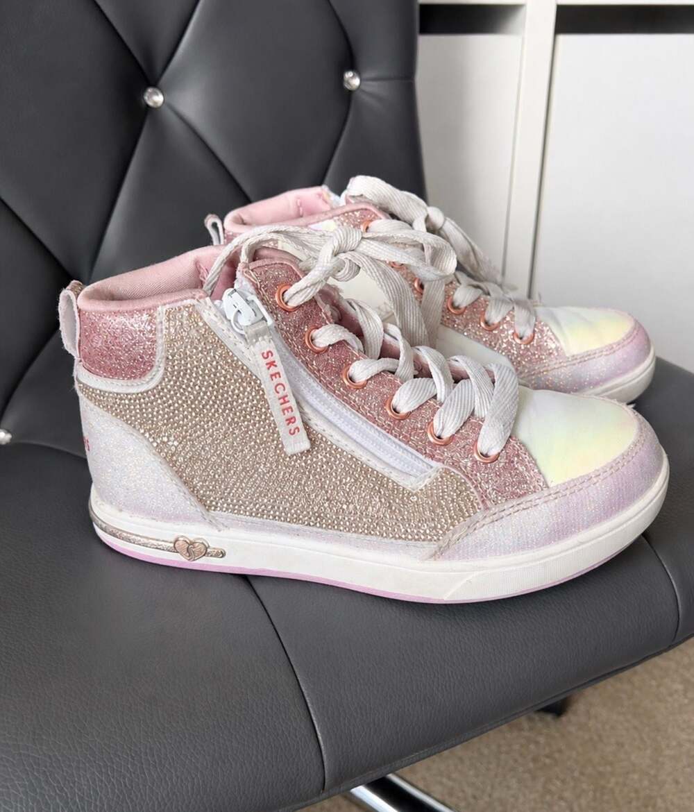 Skechers Shoutouts 2.0 Glitter High Tops Girls Size 2 Side Zip